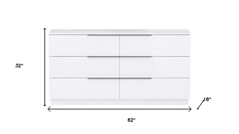 62" White Wood Six Drawer Double Dresser HomeRoots