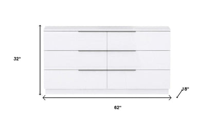 62" White Wood Six Drawer Double Dresser HomeRoots