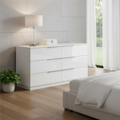 62" White Wood Six Drawer Double Dresser HomeRoots