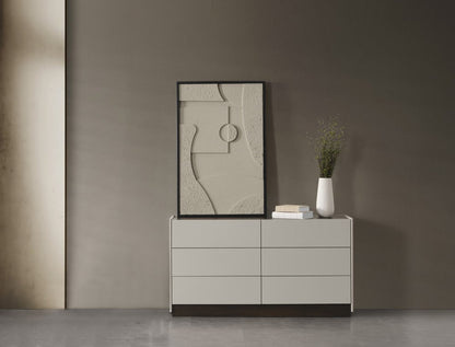 60" Light Gray And Walnut Wood Six Drawer Double Dresser HomeRoots
