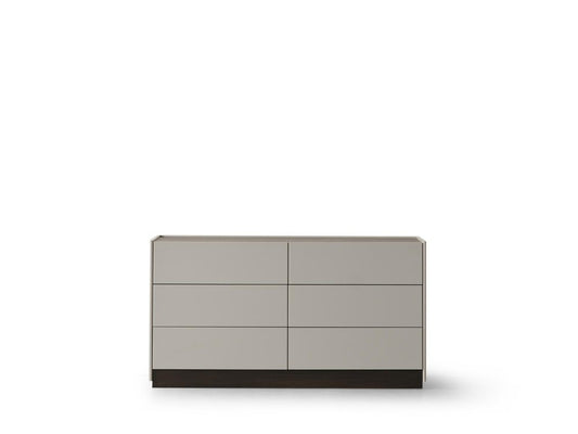 60" Light Gray And Walnut Wood Six Drawer Double Dresser HomeRoots