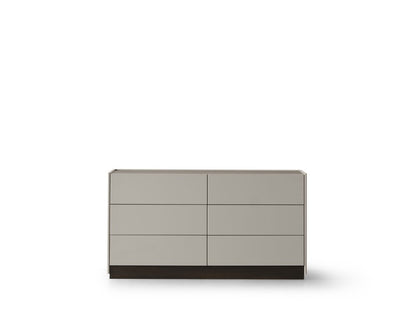 60" Light Gray And Walnut Wood Six Drawer Double Dresser HomeRoots