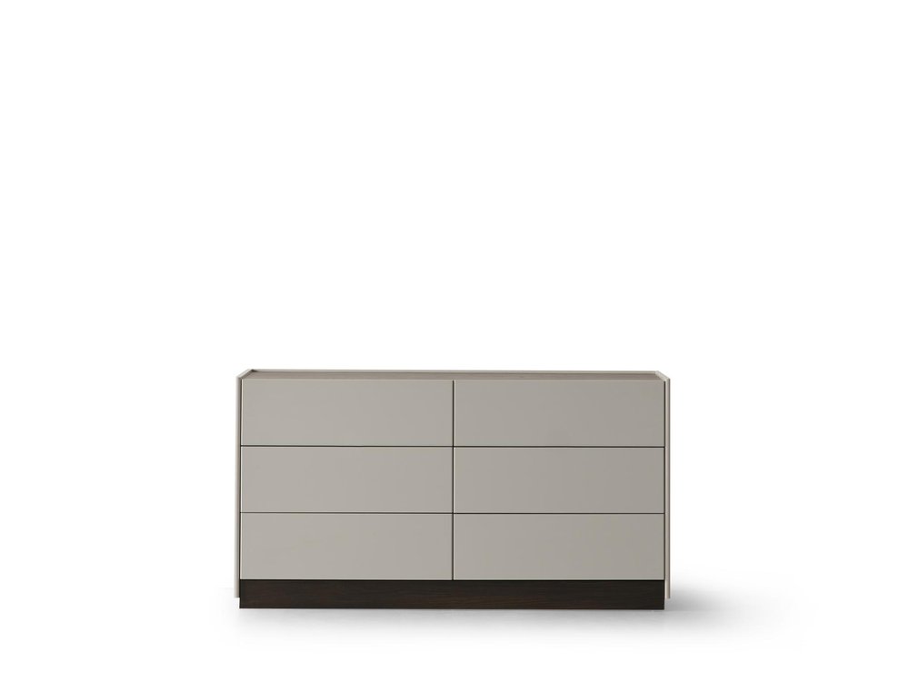 60" Light Gray And Walnut Wood Six Drawer Double Dresser HomeRoots