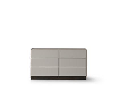 60" Light Gray And Walnut Wood Six Drawer Double Dresser HomeRoots