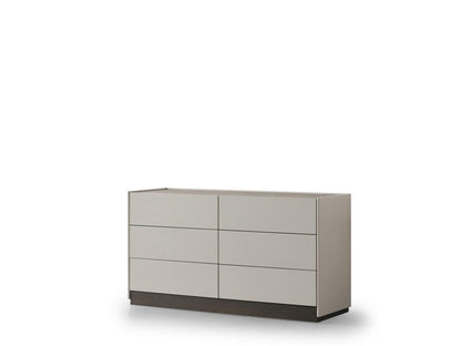 60" Light Gray And Walnut Wood Six Drawer Double Dresser HomeRoots