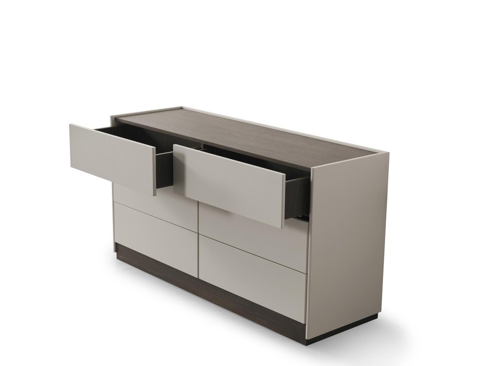 60" Light Gray And Walnut Wood Six Drawer Double Dresser HomeRoots