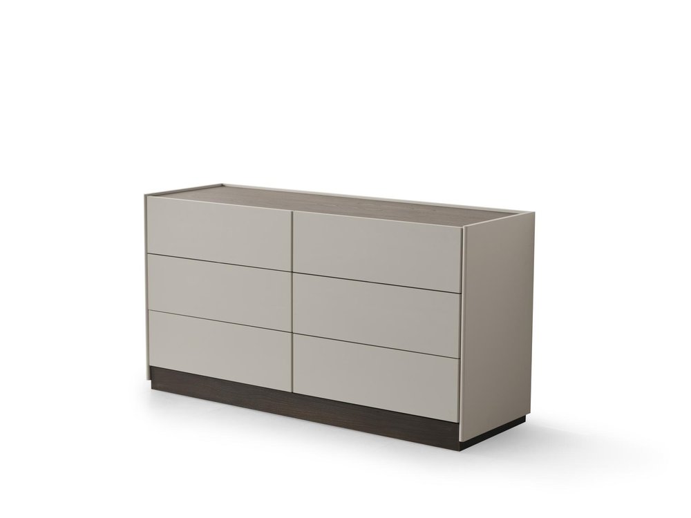 60" Light Gray And Walnut Wood Six Drawer Double Dresser HomeRoots