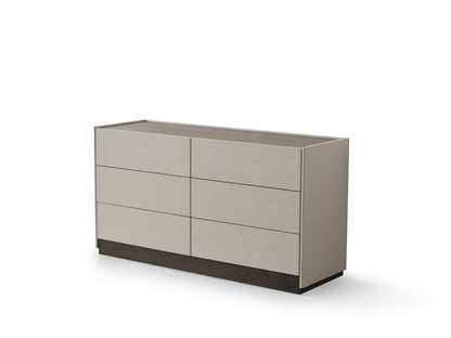 60" Light Gray And Walnut Wood Six Drawer Double Dresser HomeRoots