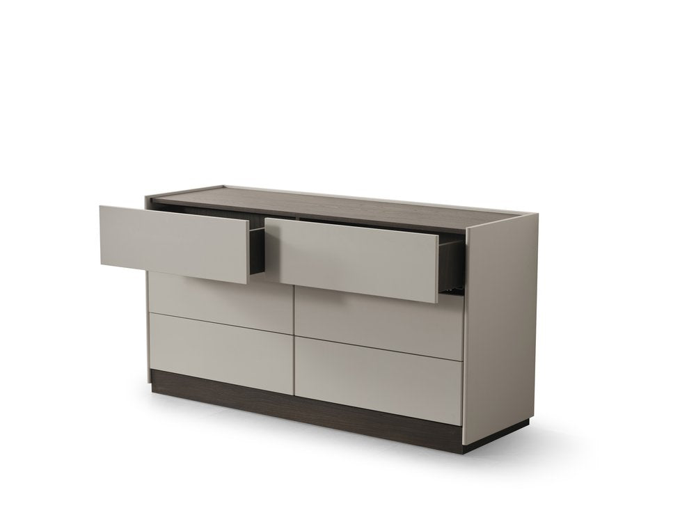 60" Light Gray And Walnut Wood Six Drawer Double Dresser HomeRoots