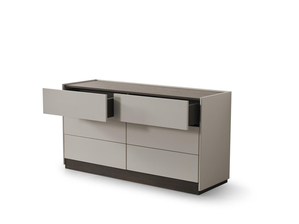 60" Light Gray And Walnut Wood Six Drawer Double Dresser HomeRoots