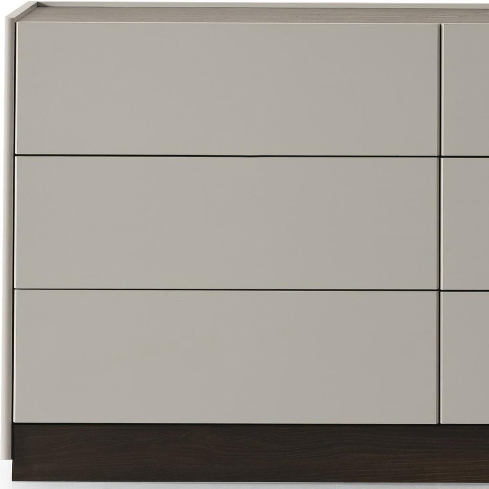60" Light Gray And Walnut Wood Six Drawer Double Dresser HomeRoots