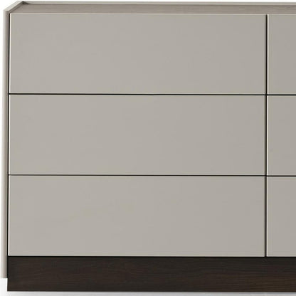 60" Light Gray And Walnut Wood Six Drawer Double Dresser HomeRoots