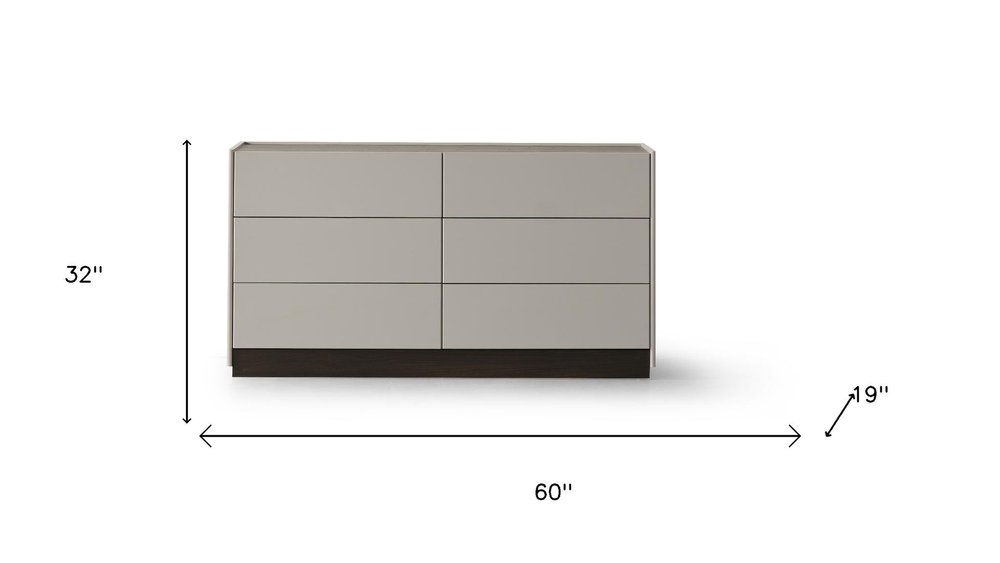 60" Light Gray And Walnut Wood Six Drawer Double Dresser HomeRoots