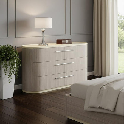 60" Beige And Oak Wood Six Drawer Double Dresser HomeRoots