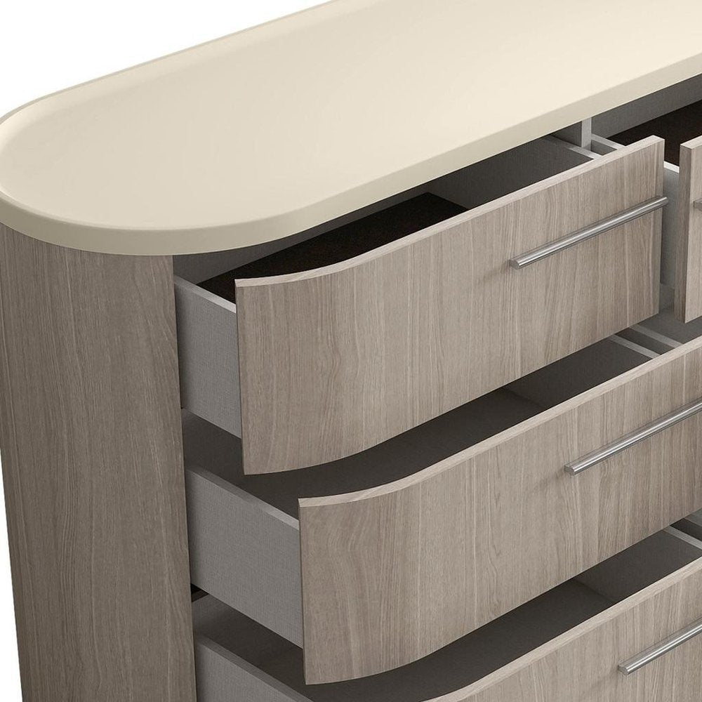 60" Beige And Oak Wood Six Drawer Double Dresser HomeRoots