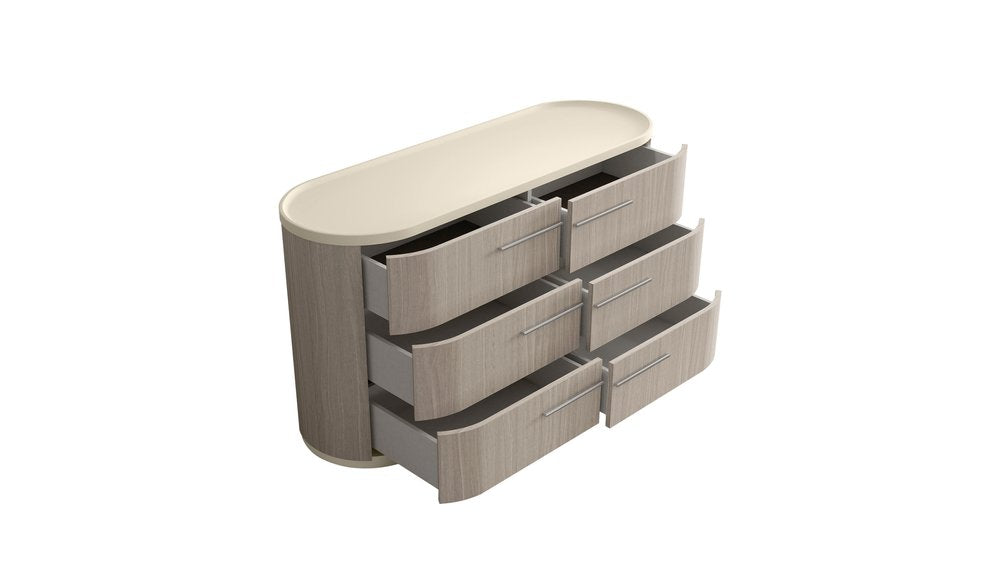 60" Beige And Oak Wood Six Drawer Double Dresser HomeRoots