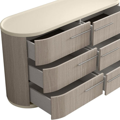 60" Beige And Oak Wood Six Drawer Double Dresser HomeRoots