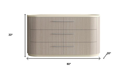 60" Beige And Oak Wood Six Drawer Double Dresser HomeRoots
