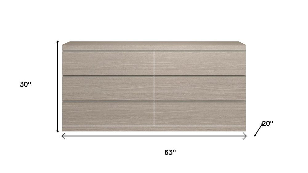 63" Oak Wood Six Drawer Double Dresser HomeRoots