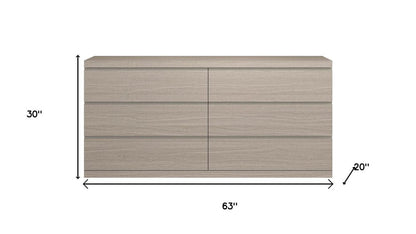 63" Oak Wood Six Drawer Double Dresser HomeRoots