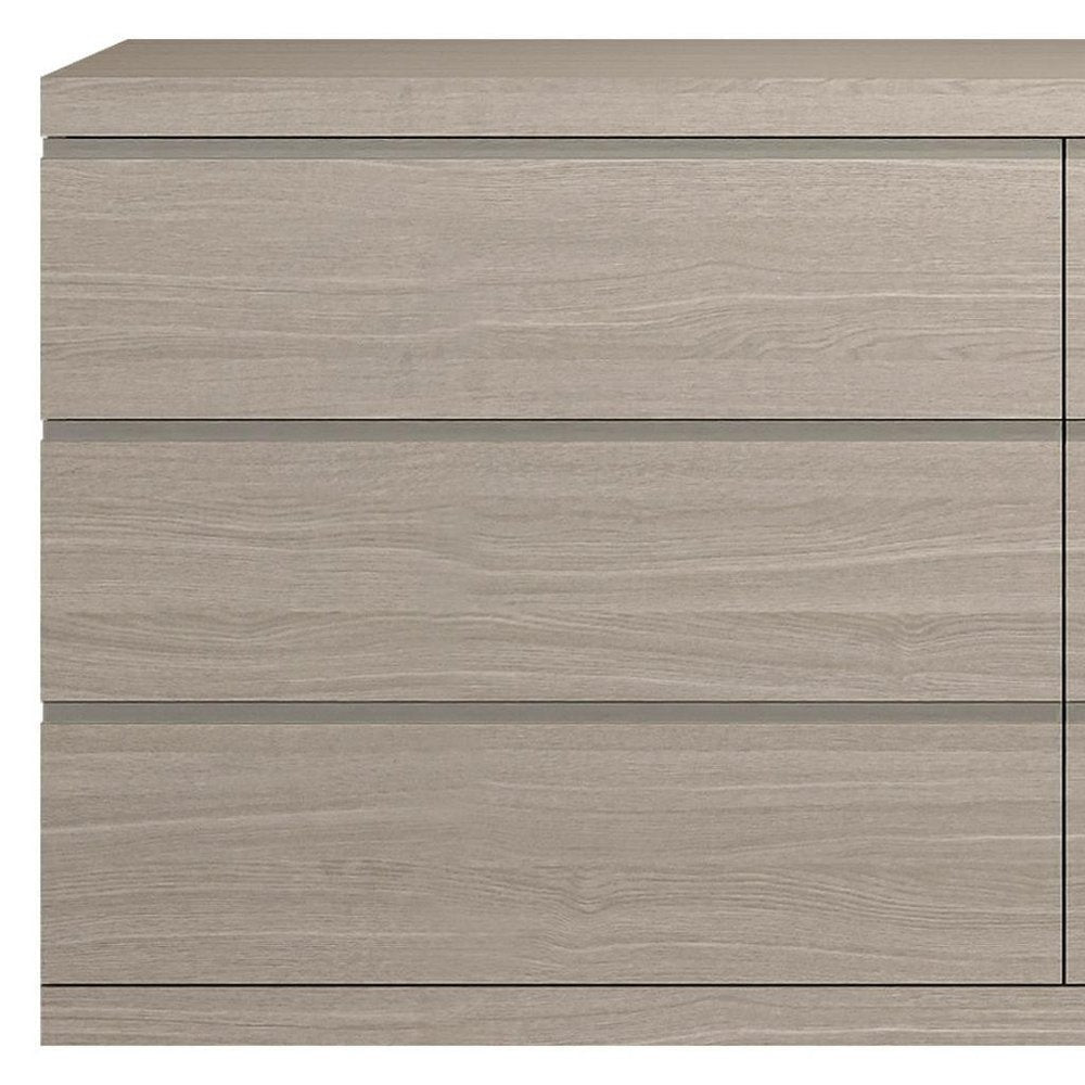 63" Oak Wood Six Drawer Double Dresser — view 3