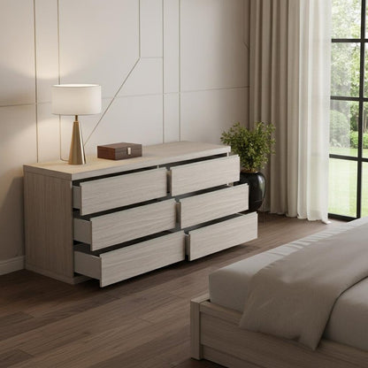 63" Oak Wood Six Drawer Double Dresser HomeRoots