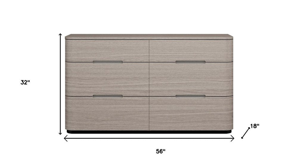 56" Oak Wood Six Drawer Double Dresser HomeRoots
