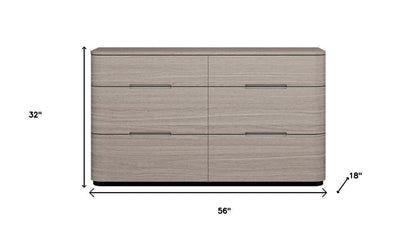 56" Oak Wood Six Drawer Double Dresser HomeRoots
