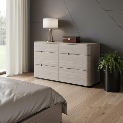 56" Oak Wood Six Drawer Double Dresser HomeRoots