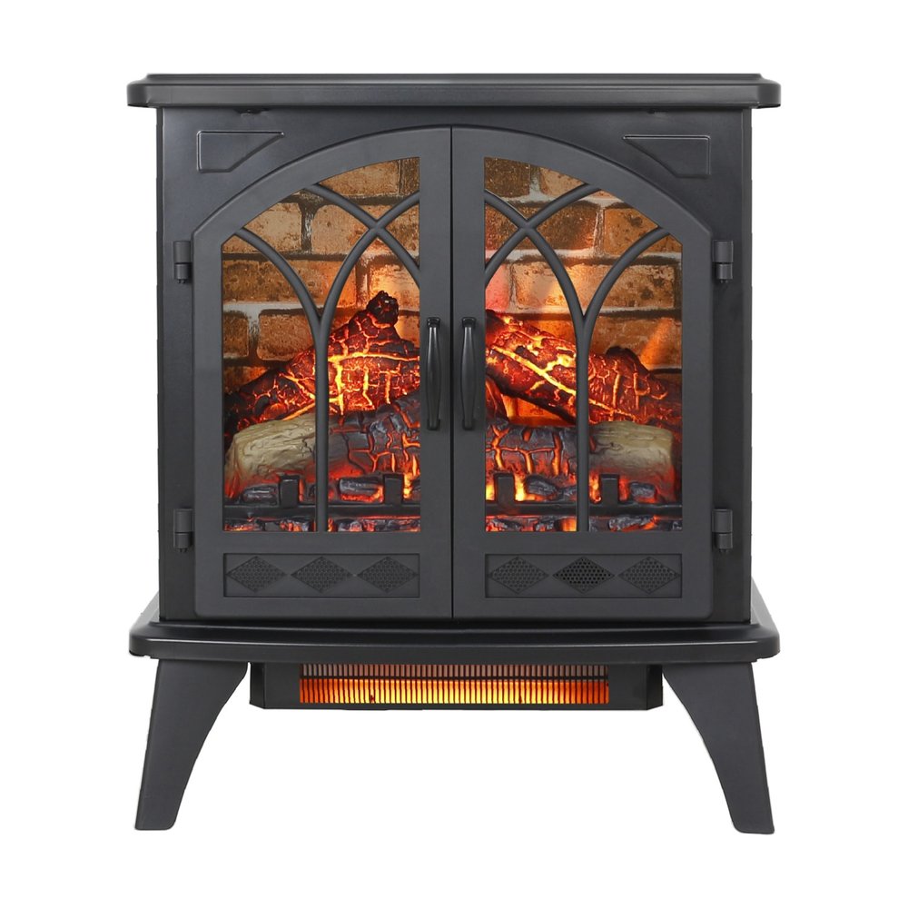 24" Black Metal Electric Fireplace With LED — view 1