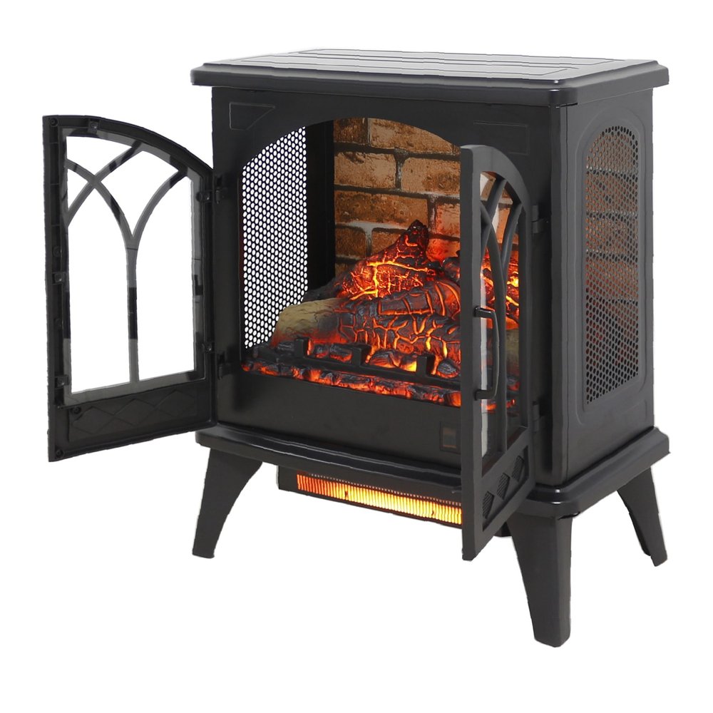 24" Black Metal Electric Fireplace With LED — view 2
