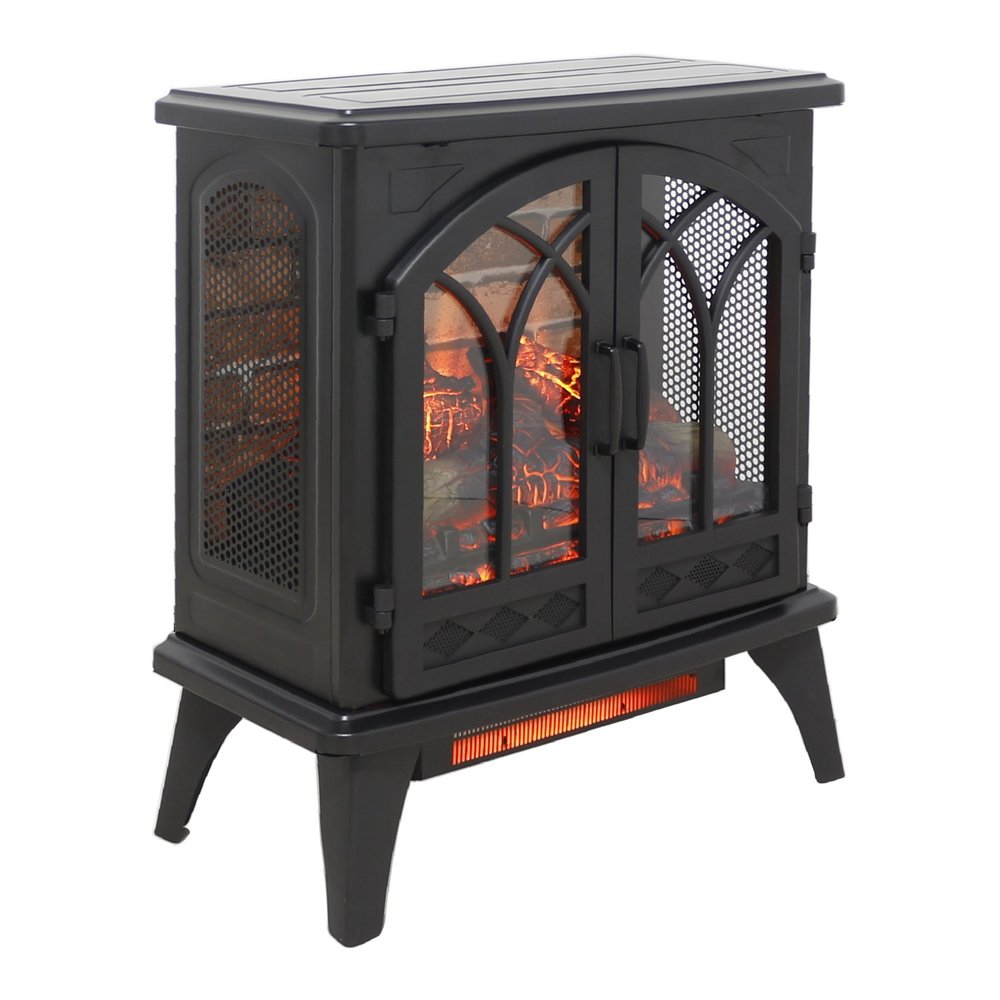 24" Black Metal Electric Fireplace With LED HomeRoots