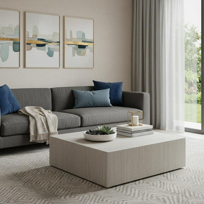 35" Beige Stone Square Block Coffee Table HomeRoots