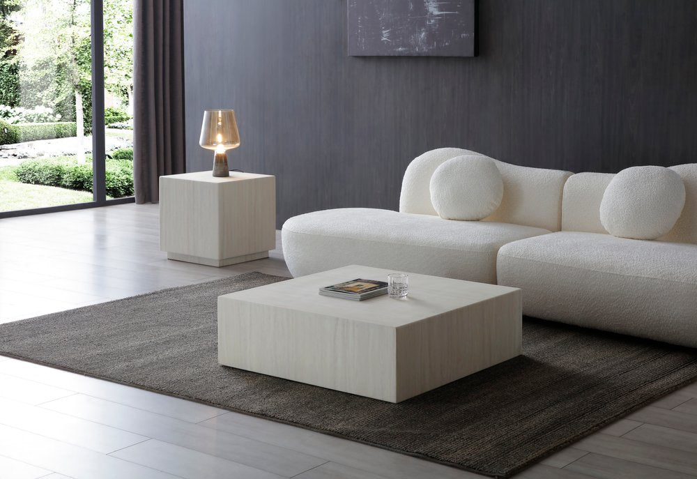 35" Beige Stone Square Block Coffee Table HomeRoots