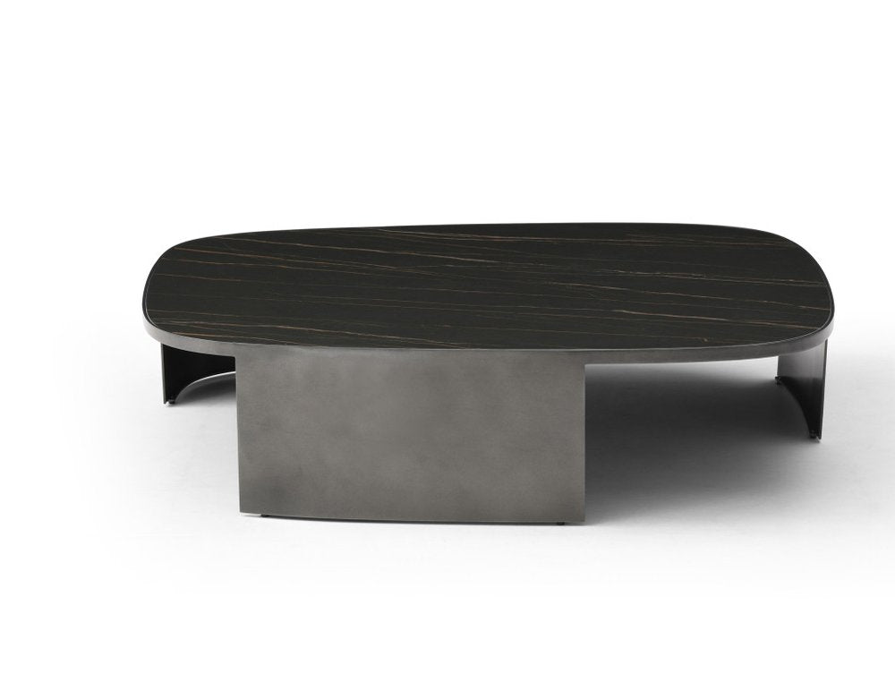 47" Black Gold and Dark Gray Ceramic Tile and Steel Coffee Table — view 2