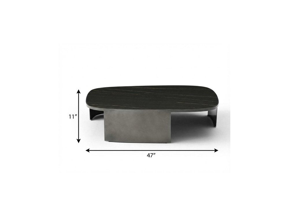 47" Black Gold and Dark Gray Ceramic Tile and Steel Coffee Table HomeRoots