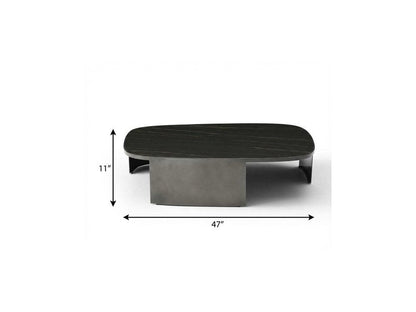 47" Black Gold and Dark Gray Ceramic Tile and Steel Coffee Table HomeRoots