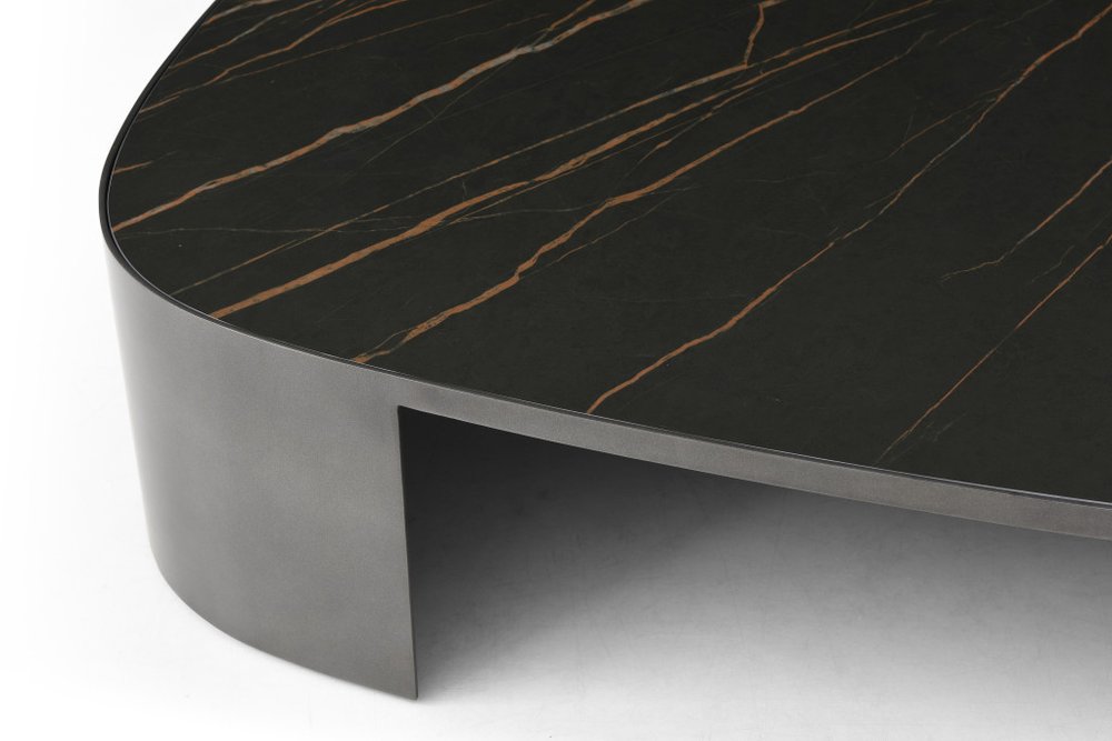 47" Black Ceramic Tile and Steel Free Form Coffee Table HomeRoots