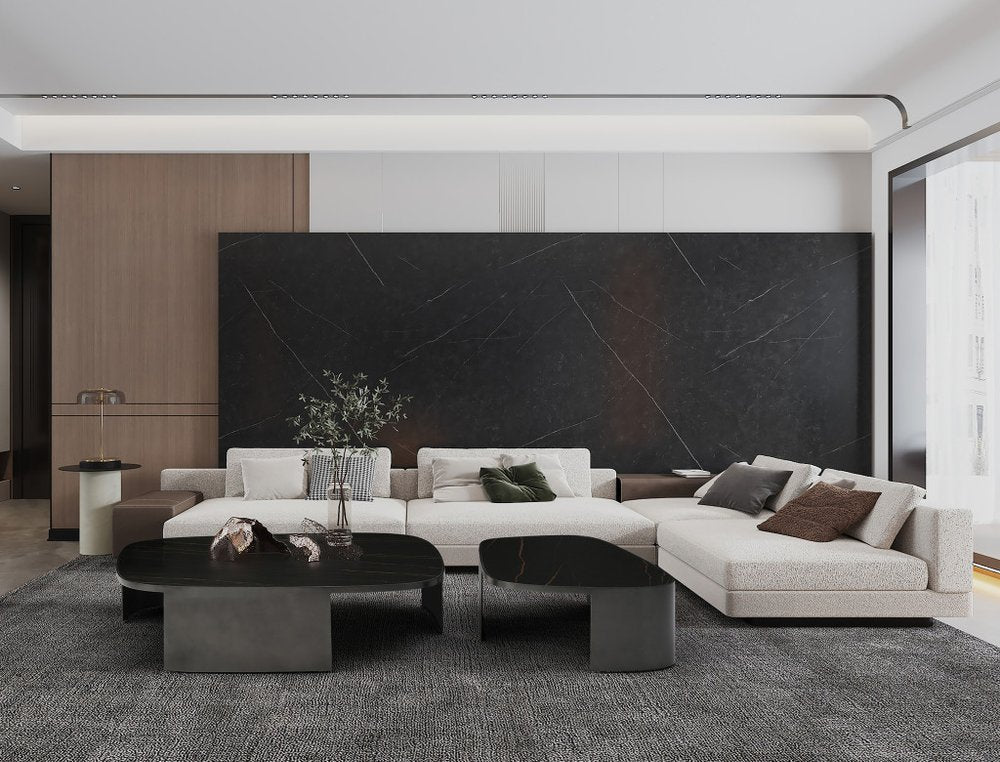 47" Black Ceramic Tile and Steel Free Form Coffee Table HomeRoots