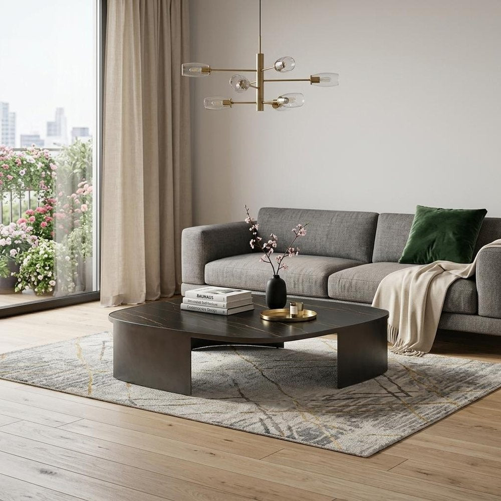 47" Black Gold and Dark Gray Ceramic Tile and Steel Coffee Table — view 1