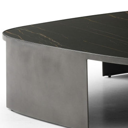 47" Black Ceramic Tile and Steel Free Form Coffee Table HomeRoots