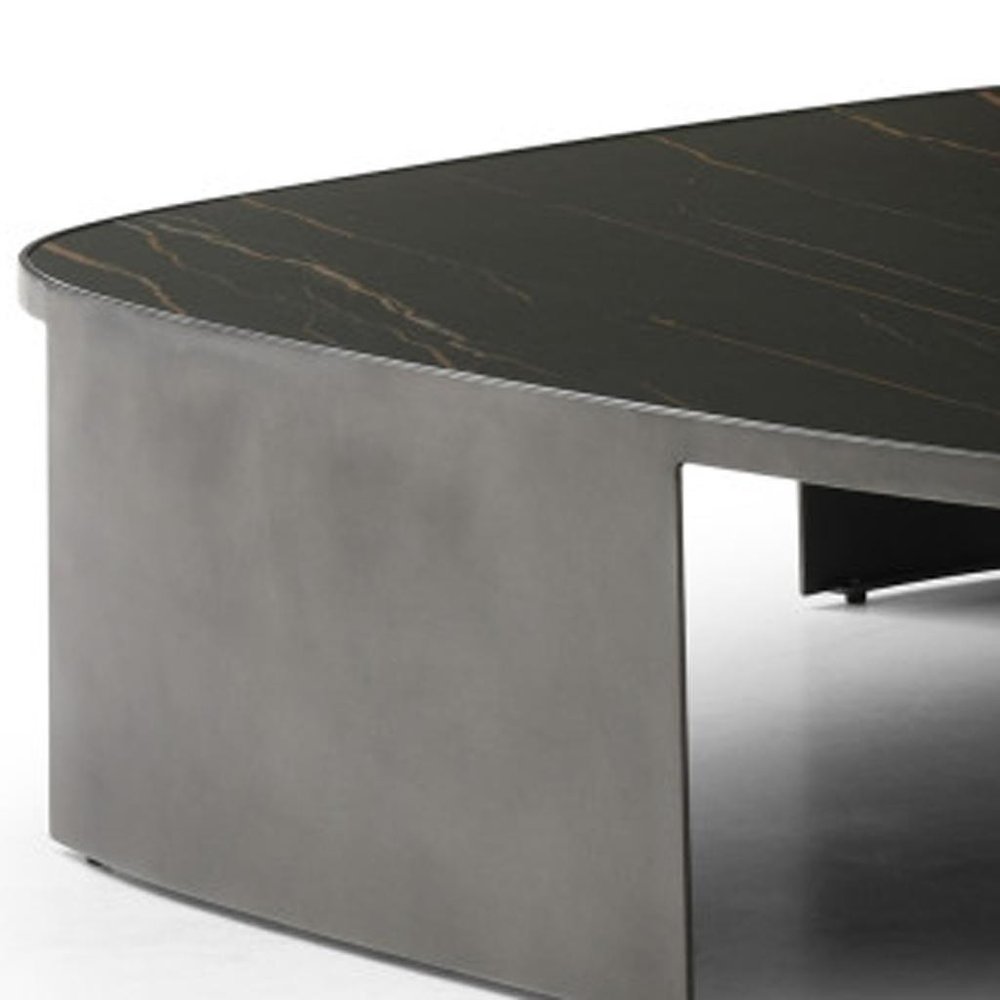47" Black Gold and Dark Gray Ceramic Tile and Steel Coffee Table — view 5