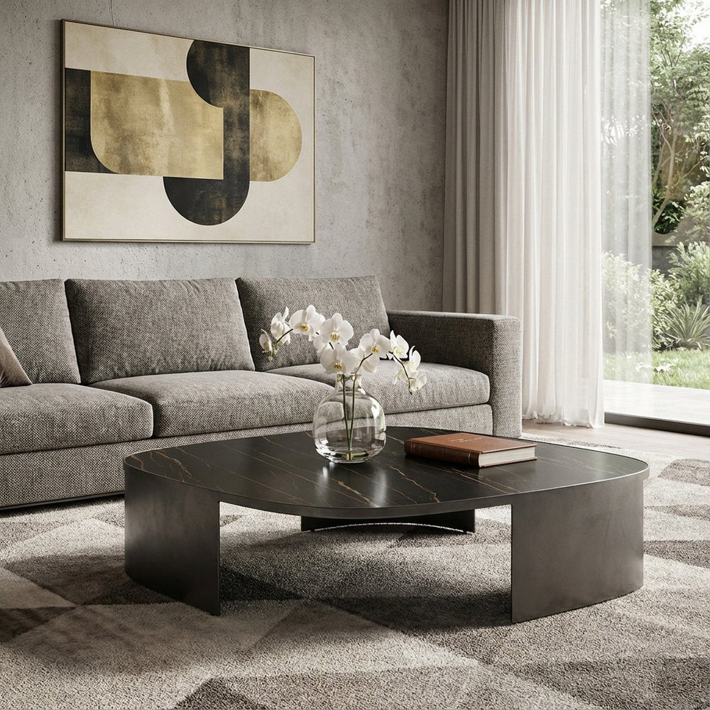 47" Black Ceramic Tile and Steel Free Form Coffee Table HomeRoots