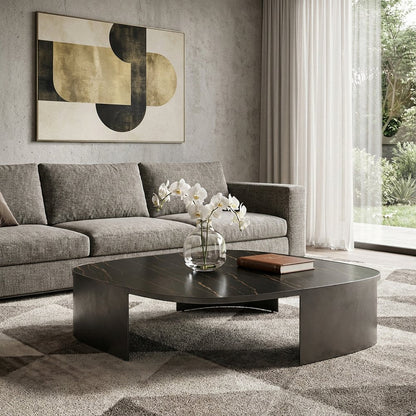 47" Black Ceramic Tile and Steel Free Form Coffee Table HomeRoots