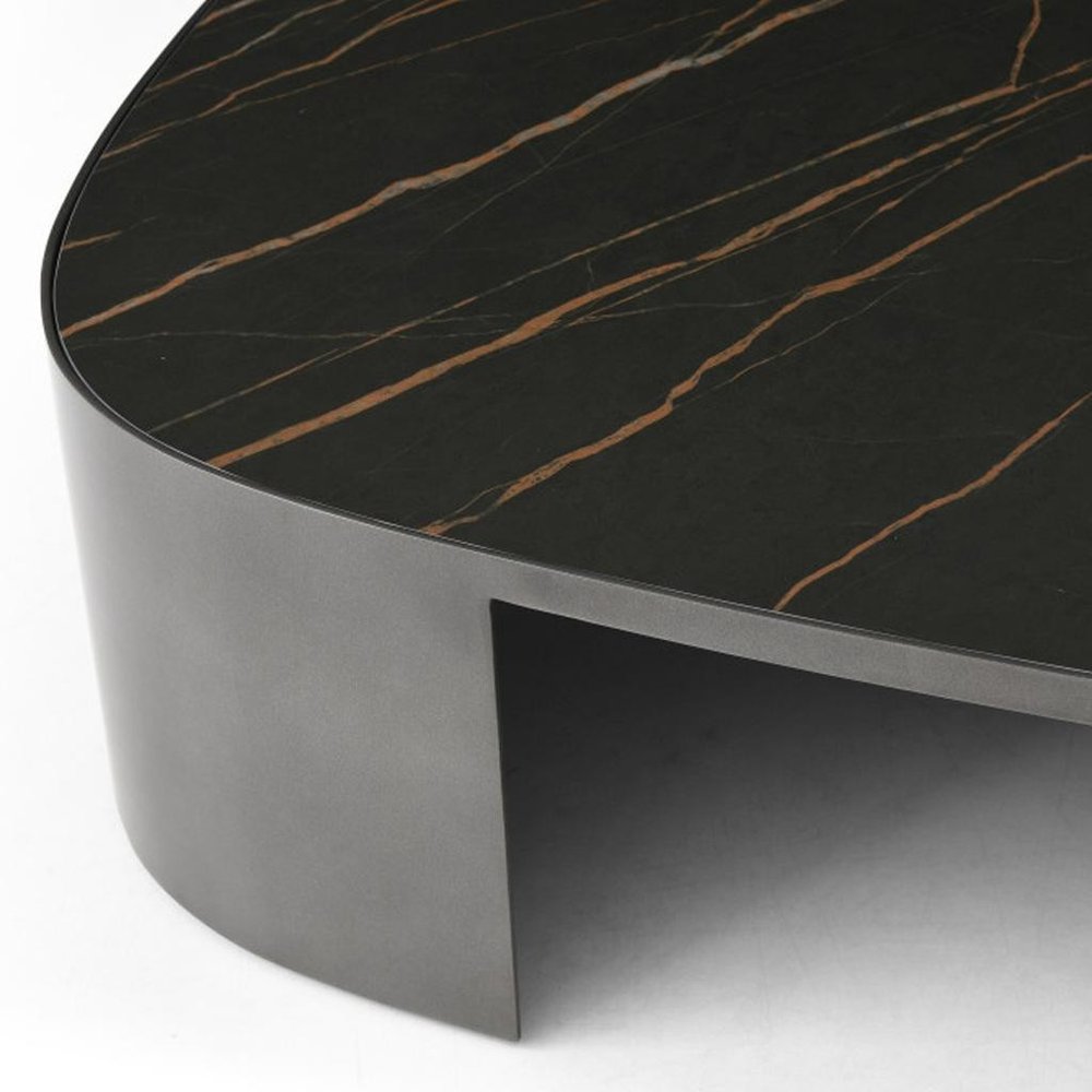 42" Black Gold and Dark Gray Ceramic Tile and Steel Coffee Table HomeRoots