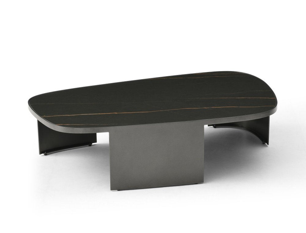 42" Black Gold and Dark Gray Ceramic Tile and Steel Coffee Table — view 3