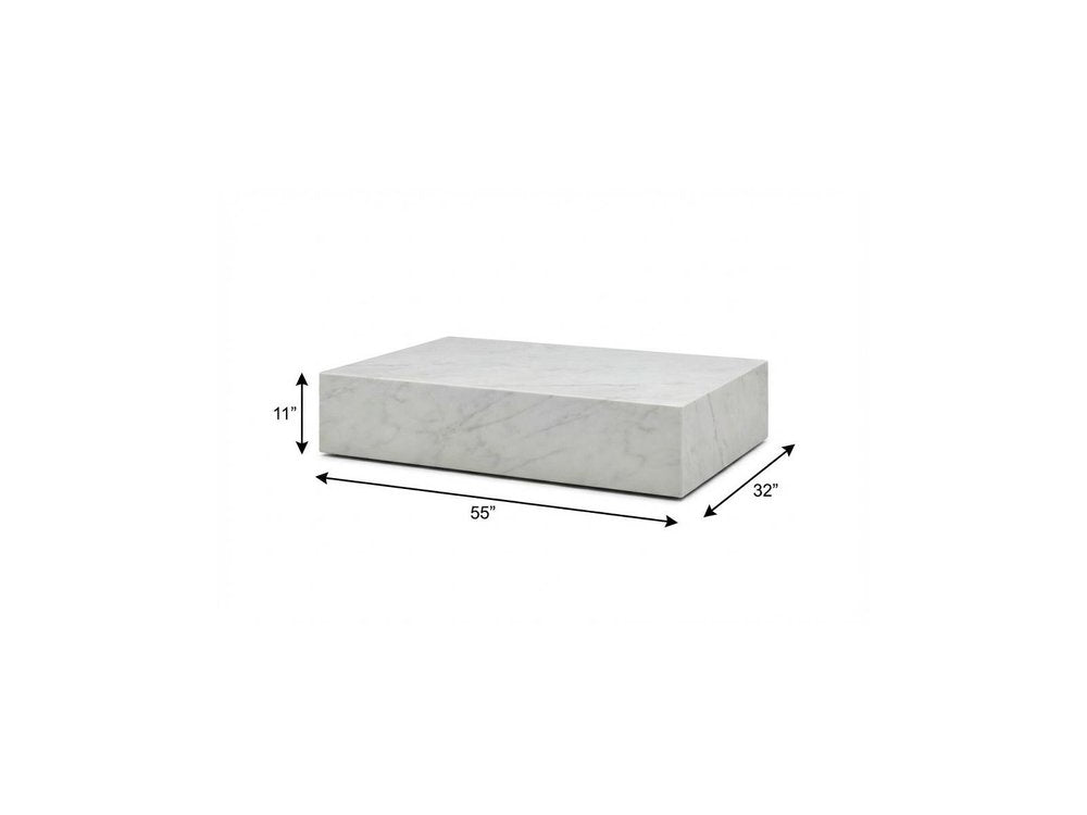 55" White Genuine Marble Block Coffee Table HomeRoots