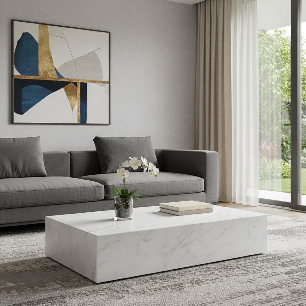 55" White Genuine Marble Block Coffee Table HomeRoots
