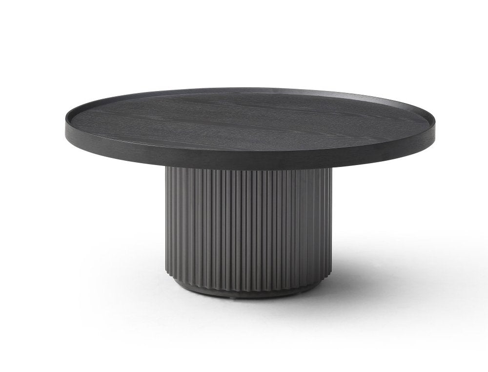 32" Dark Gray Wood Round Pedestal Coffee Table HomeRoots