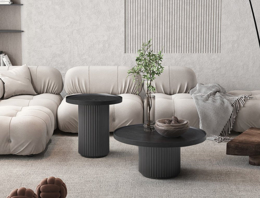32" Dark Gray Wood Round Pedestal Coffee Table HomeRoots